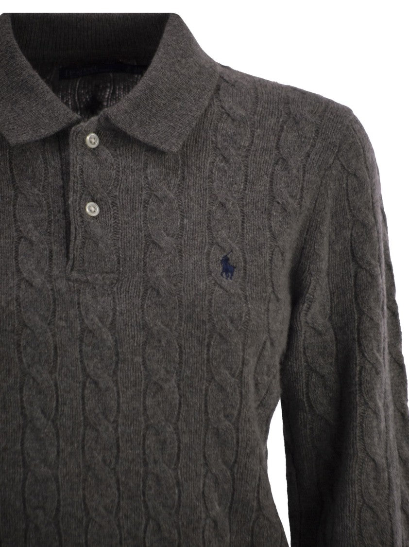 Polo Ralph Lauren Wool And Cashmere Polo Shirt With Cable Knit
