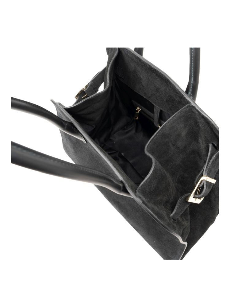 Adrianna Feretti Elongated Black Suede Tote Bag With Leather Handles