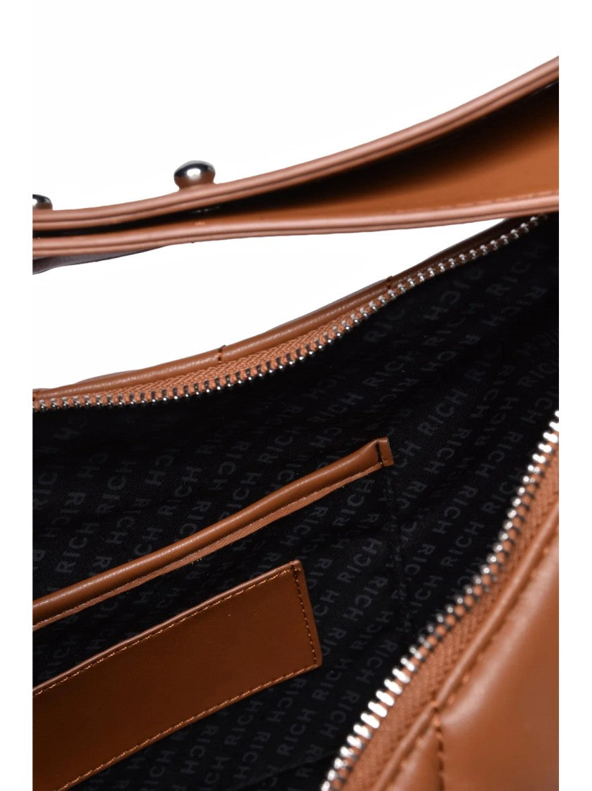 John Richmond Cognac Quilted Zip Polyurethane Shoulder Bag