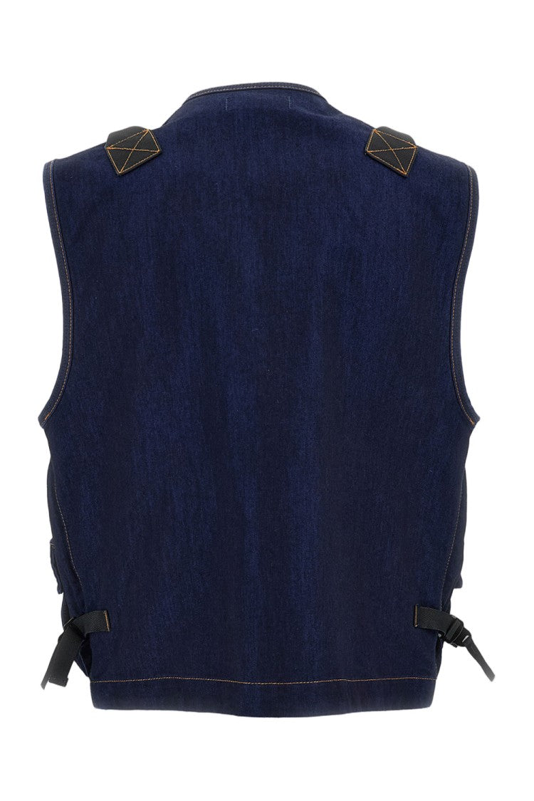 Stone Island Denim Utility Vest With Dual Zipper