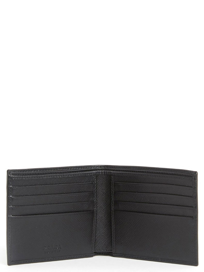 Prada Minimalist Bifold Wallet With Triangular Metal Logo