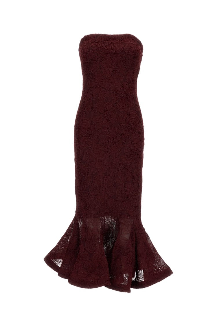 Rotate Bordeaux Flower Mesh Printed Dress