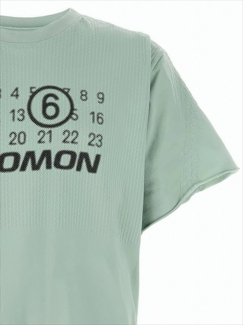 Mm6 By Maison Margiela Textured Green Short-Sleeve T-Shirt With Graphic Print