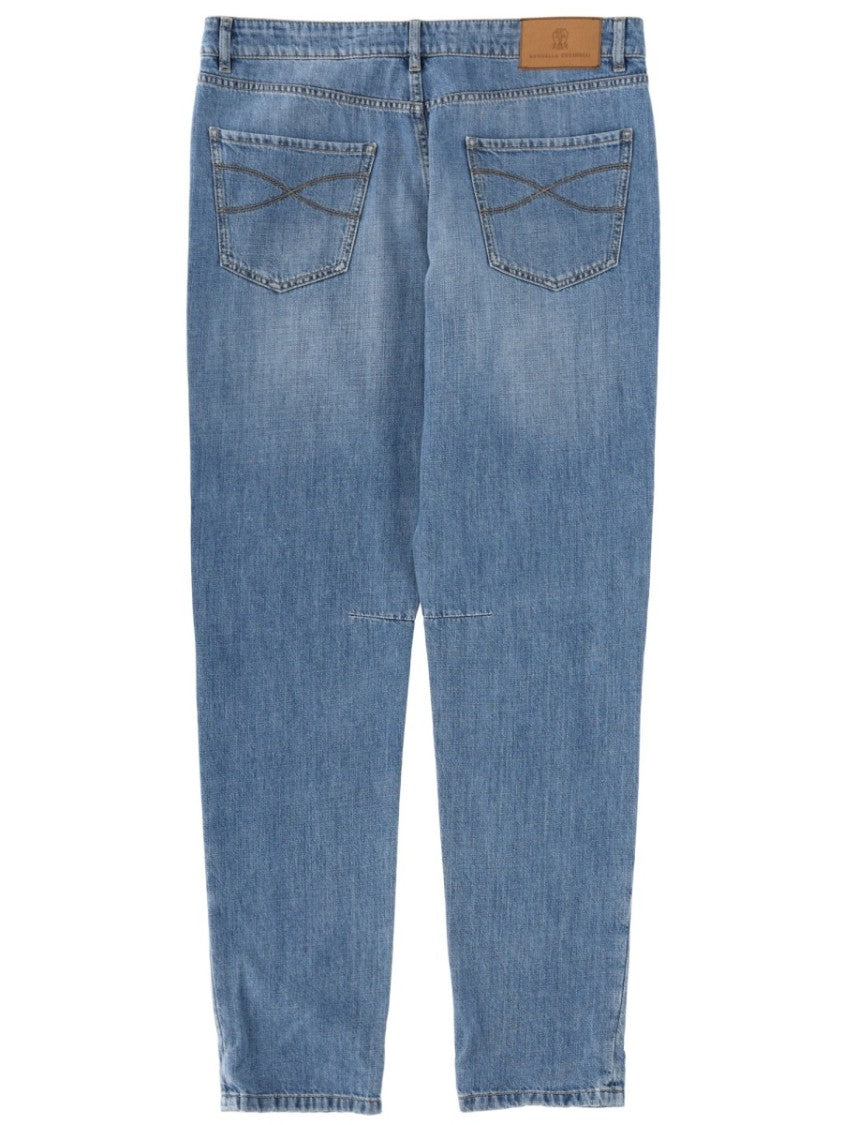 Brunello Cucinelli Light Blue Straight-Leg Denim Jeans With Five-Pocket Design