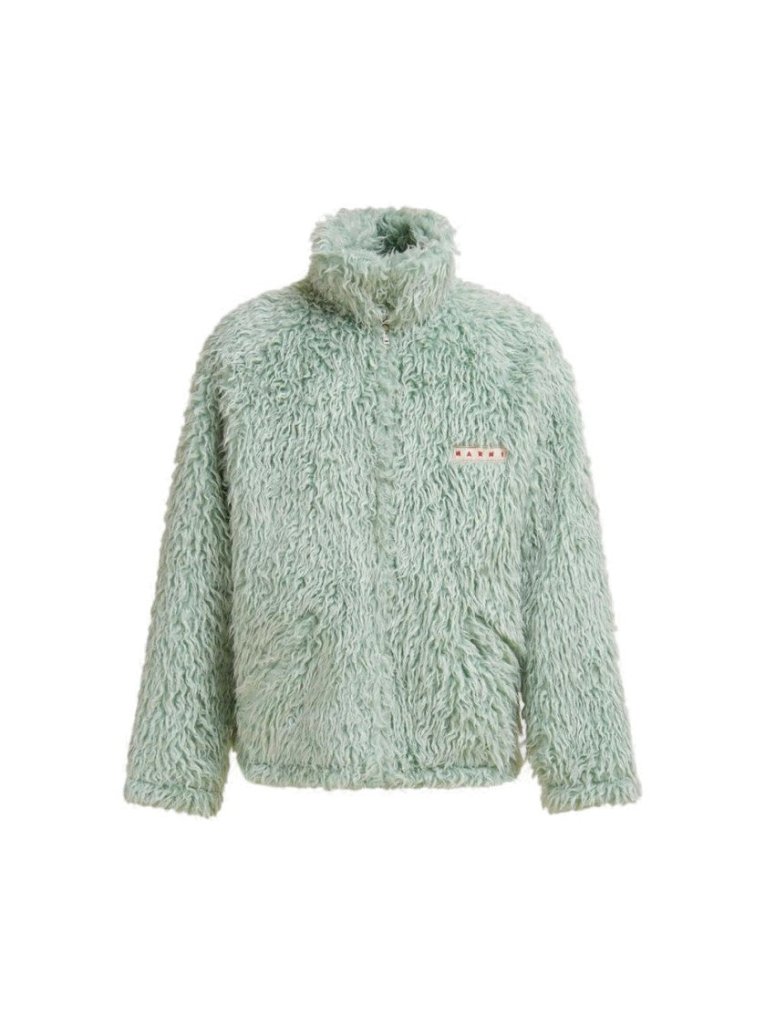 Marni Shaggy Jacket With Detachable Hood Linden Green