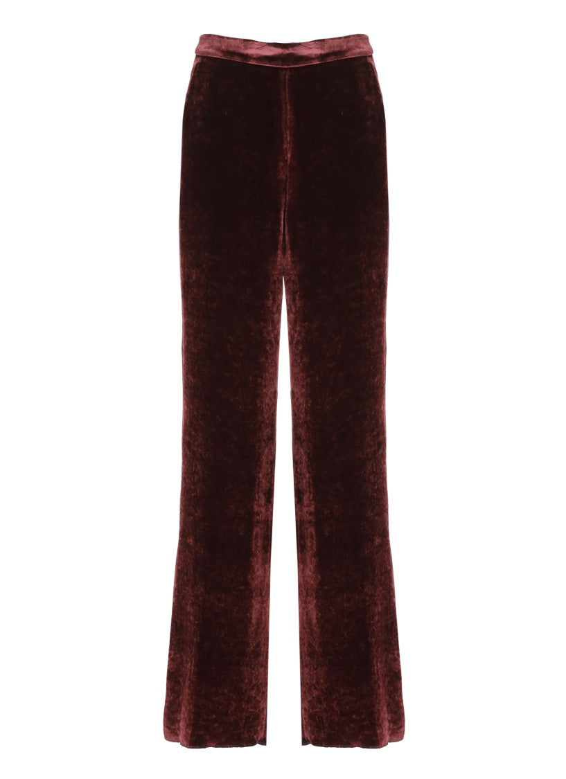 Etro Burgundy Velvet Trousers With Elastic Waist And Flush Pockets