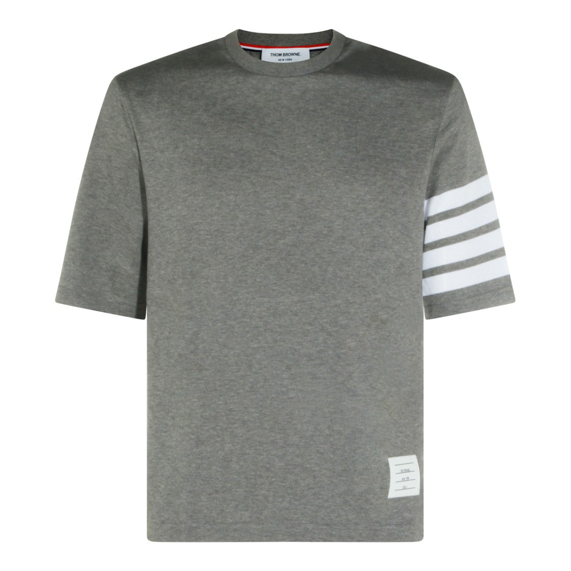 Thom Browne Short-Sleeved Crew Neck T-Shirt With Distinctive Striped Sleeve