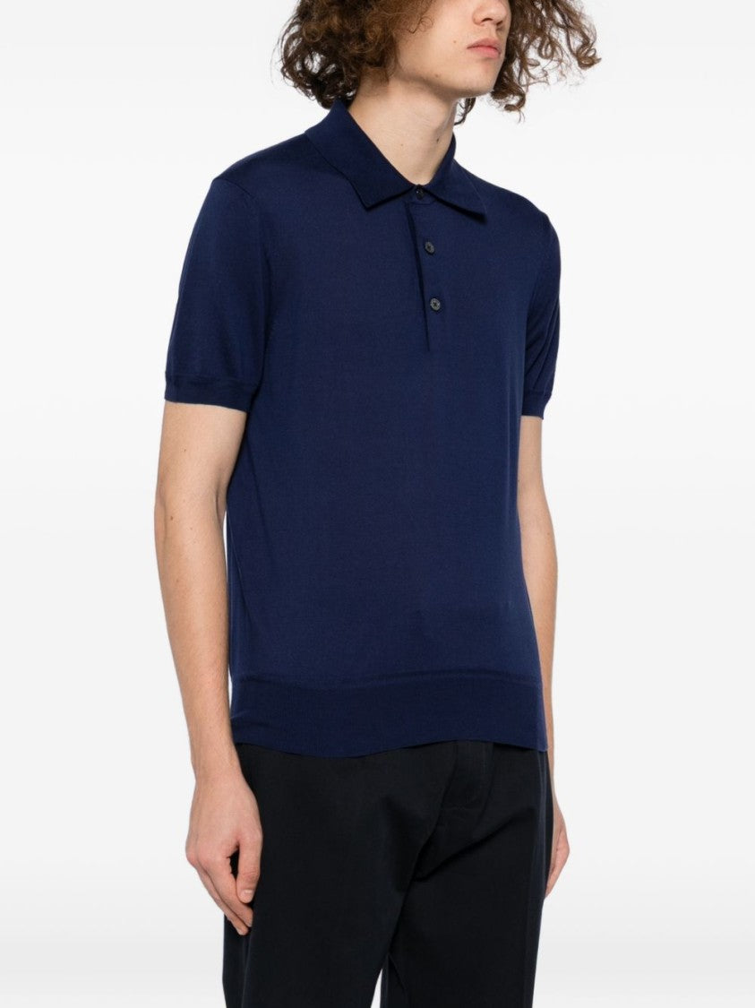 Tom Ford Three-Button Polo With Ribbed Collar In Deep Blue