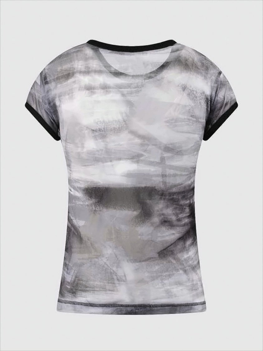 Helmut Lang Semi-Sheer Short-Sleeved Top With Abstract Smoky Pattern