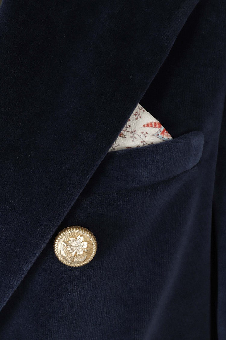Circolo 1901 Blue Double-Breasted Velvet Gold Button Jacket