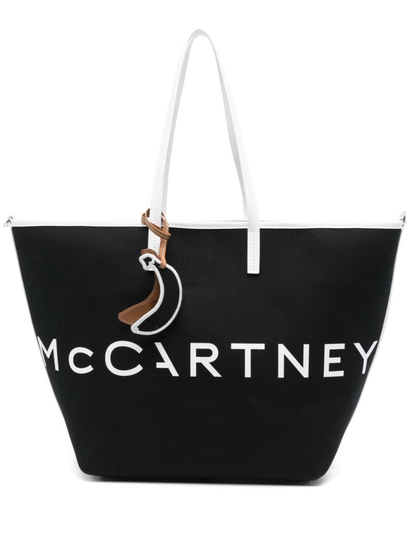 Stella Mccartney Black Canvas Tote With Contrasting Trim And Detachable Pouch