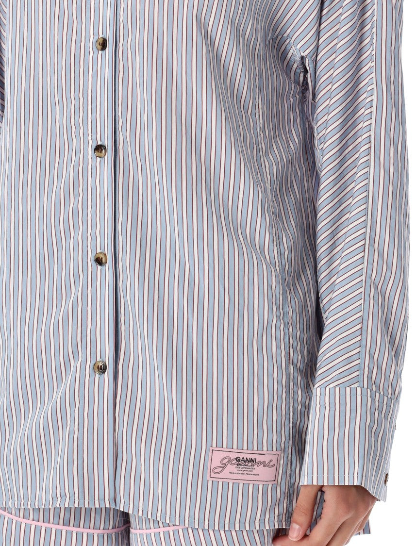 Ganni Candy Striped Button-Down Shirt With Relaxed Silhouette