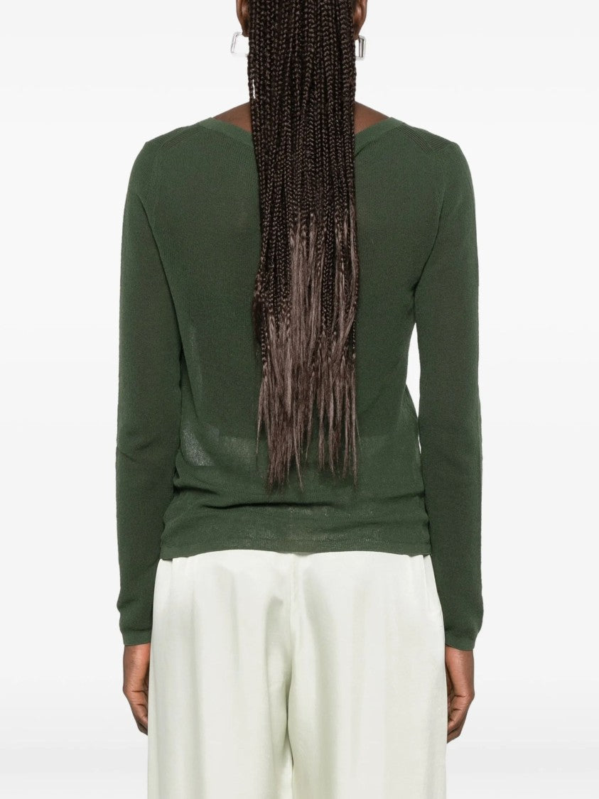 Max Mara Green Ribbed Cuffs Cotton Cardigan