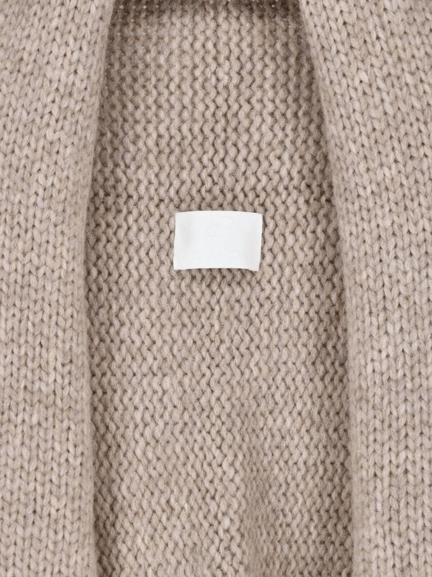 Pampa The Brand Beige Wide Neck Long-Sleeve Alpaca Cardigan