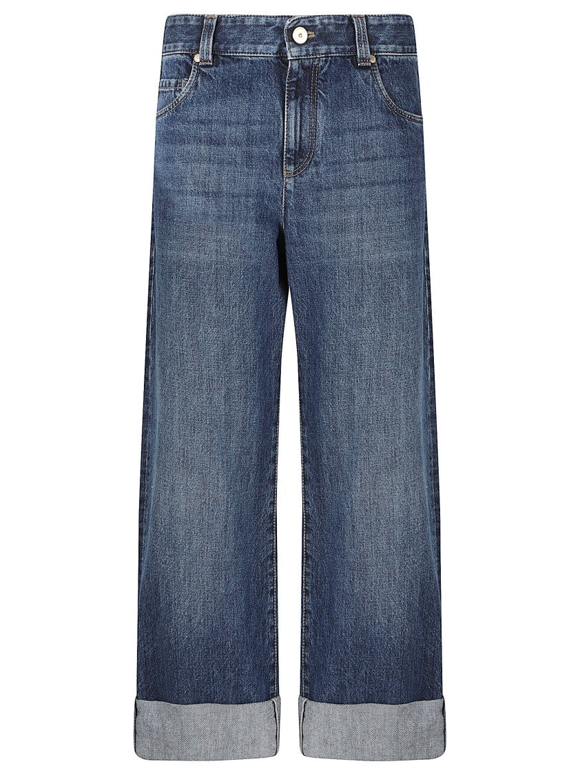 Brunello Cucinelli Straight-Leg Cotton Denim Trousers With Wide Cuffs
