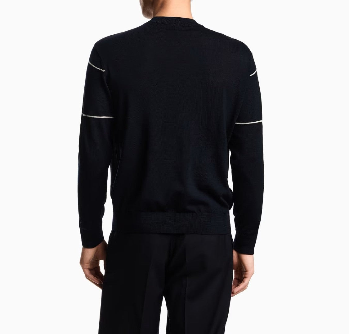 Emporio Armani Textured Knit Pullover With Horizontal Stripes