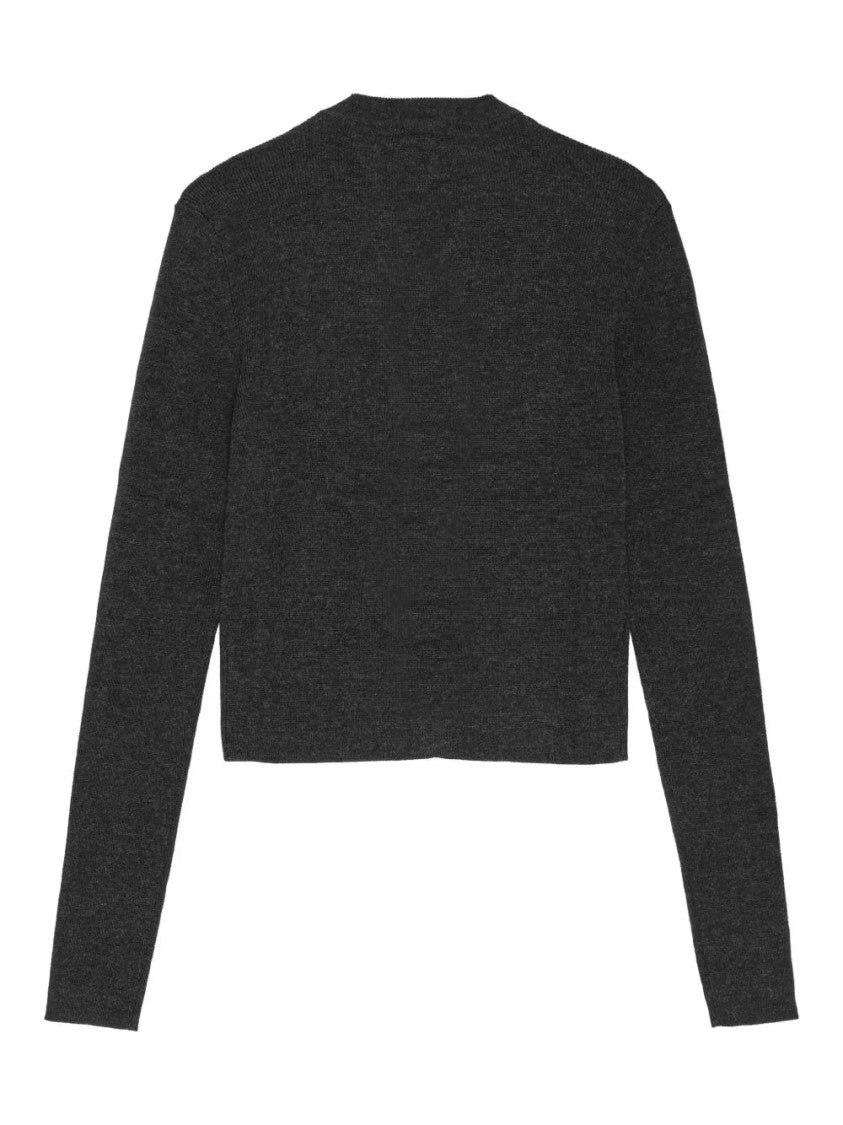 Ganni Cropped Wool Cardigan With Logo Embroidery