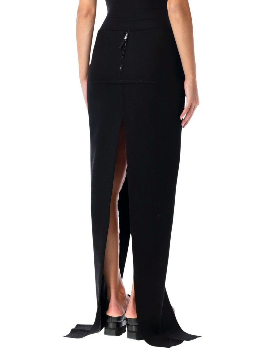 Rick Owens Fitted Black Stretch Wool Skirt