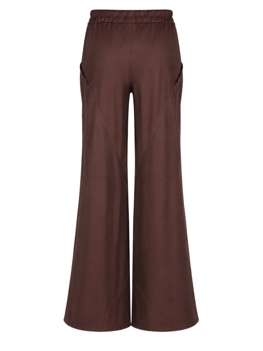 Rick Owens Wide-Leg Brown Trousers With Contrasting Drawstring And Seam Detailing