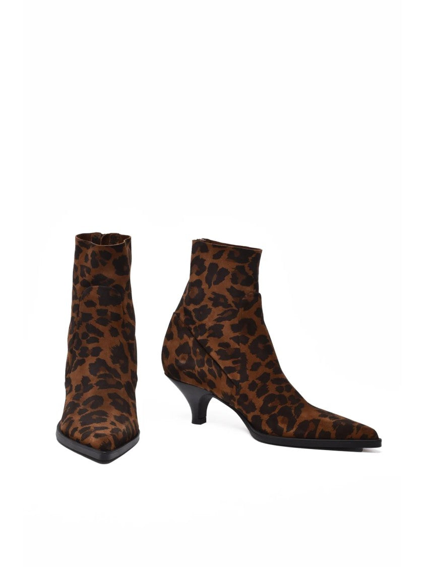Elena Iachi Leopard Leather Zip Ankle Boots