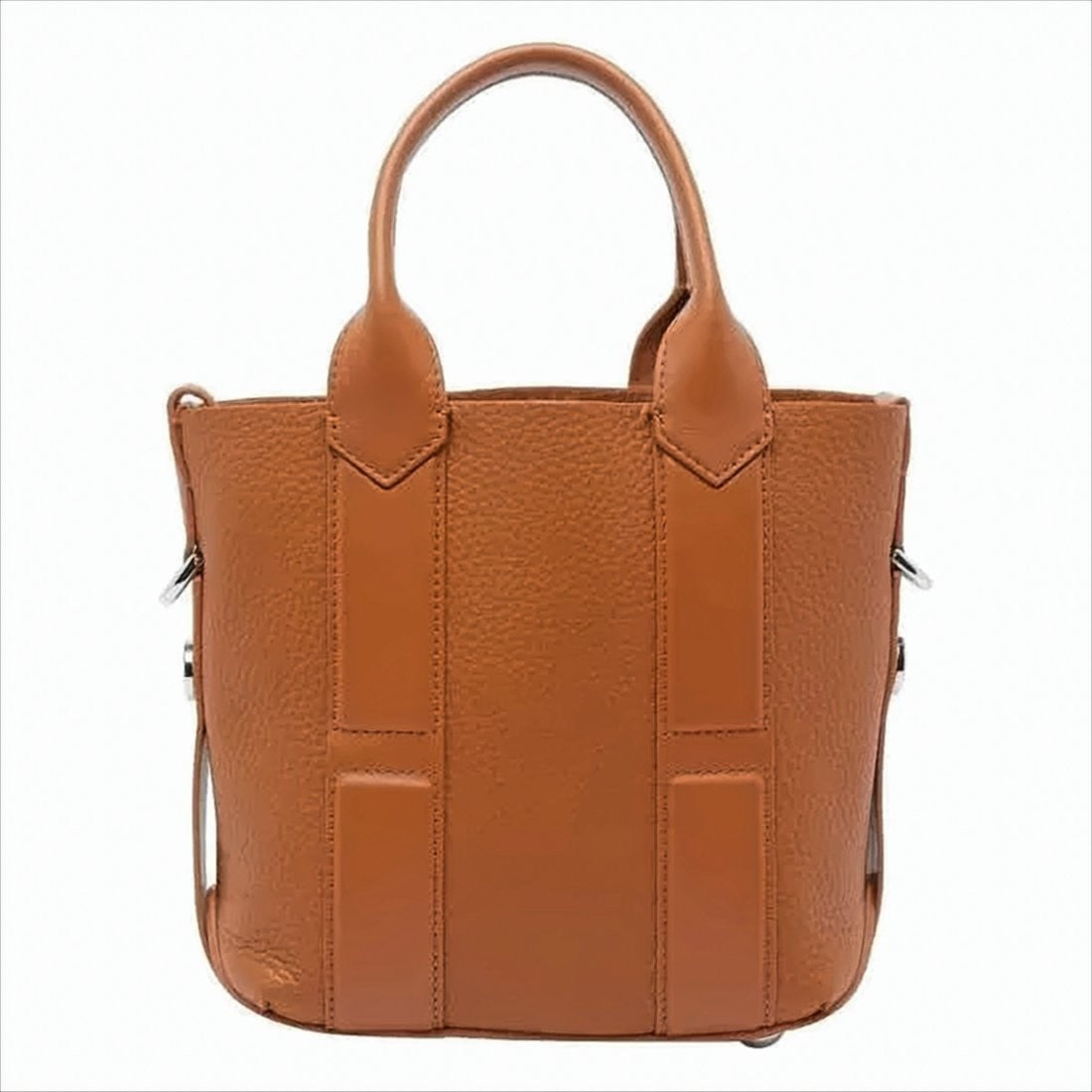 Hogan Structured Dark Tan Leather Shopping Bag