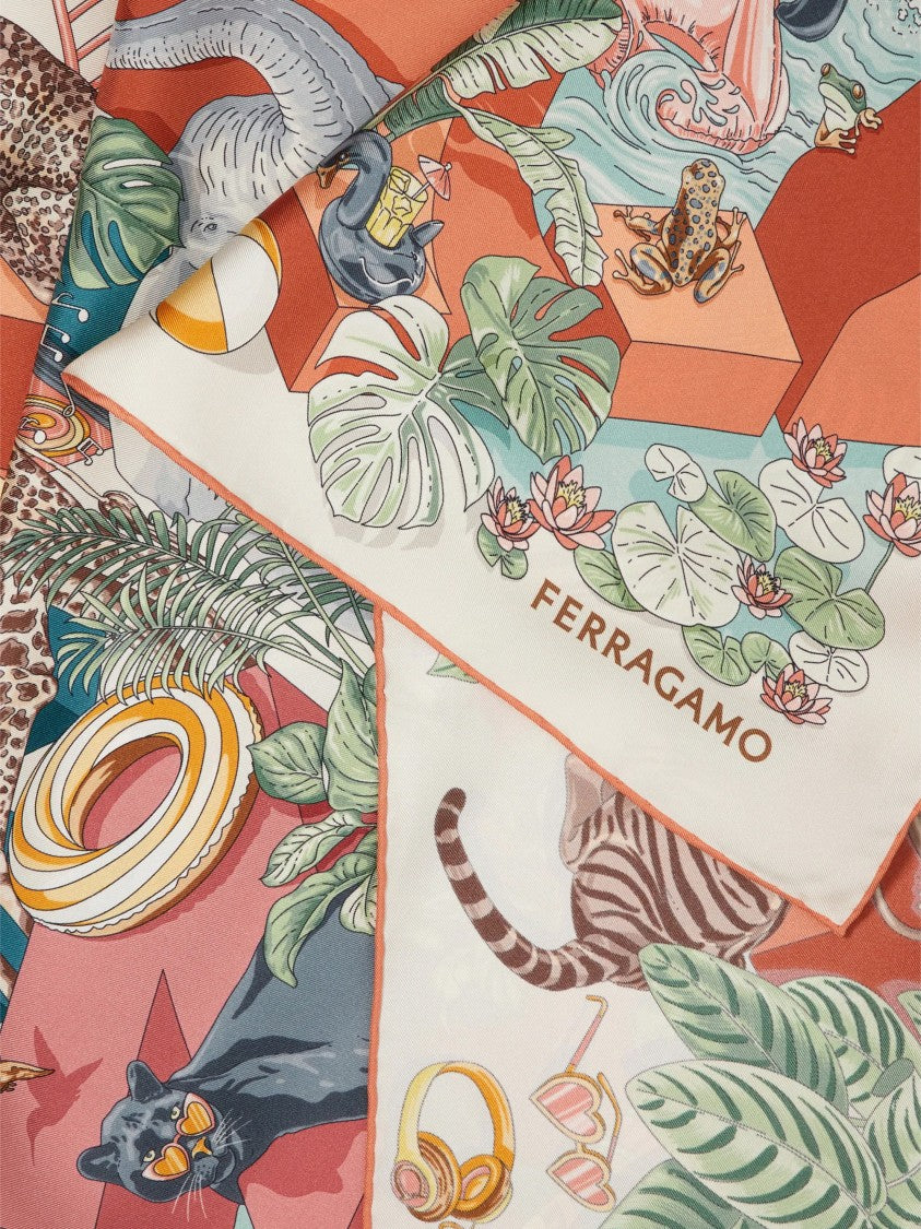Ferragamo Fo Junglpart Printed Silk Scarf