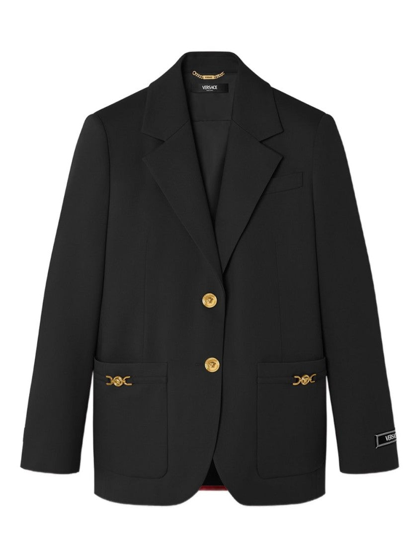 Versace Black Gold Button Patch Pocket Jacket