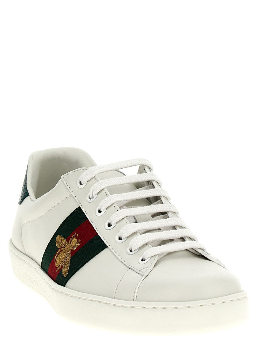 Gucci Low-Top Leather Sneakers With Web Detailing