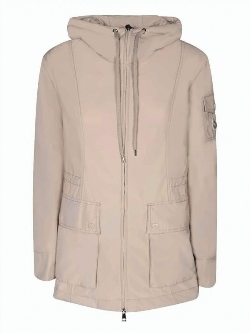 Moncler Cinch-Detailed Beige Jacket With Hood And Flap Pockets