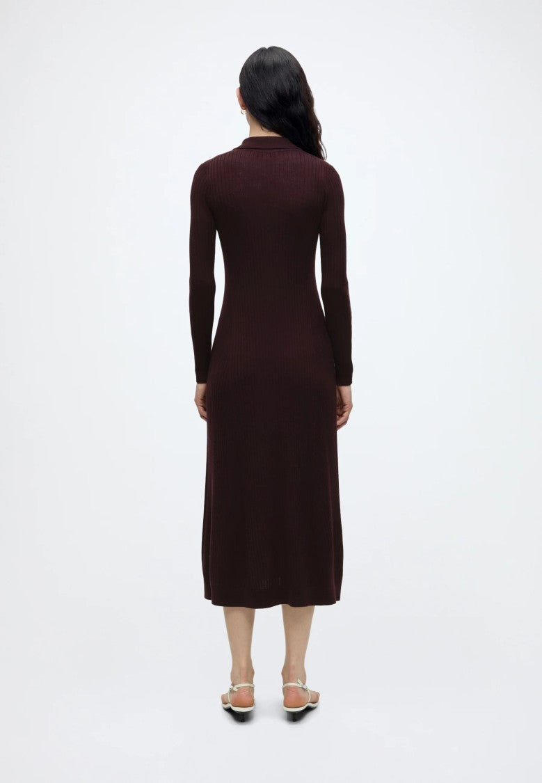 Lacoste Ribbed Knit Button-Down Midi Dress