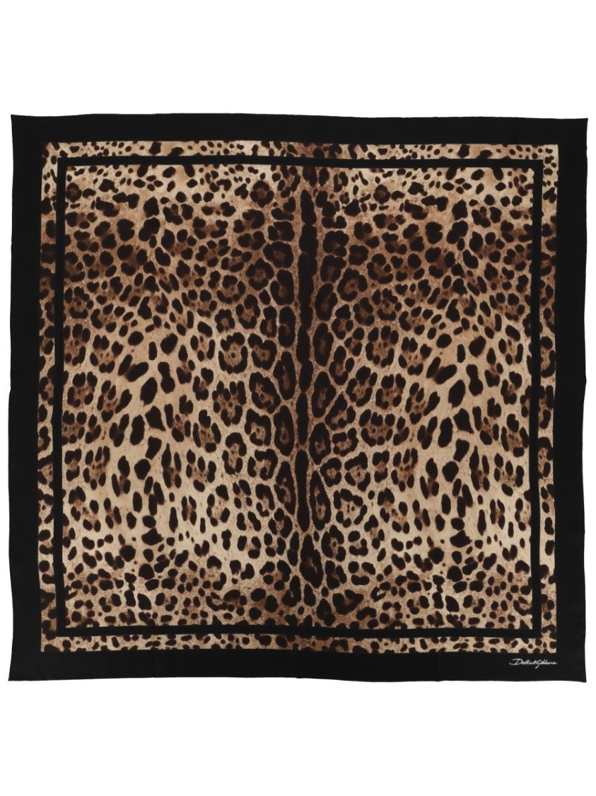 Dolce & Gabbana Square Leopard Print Silk Scarf