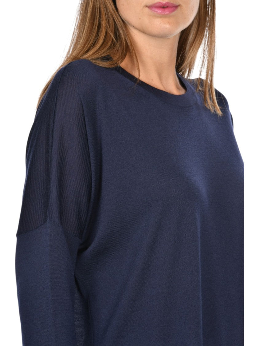 Gran Sasso Blue Relaxed Asymmetrical Wool Sweater