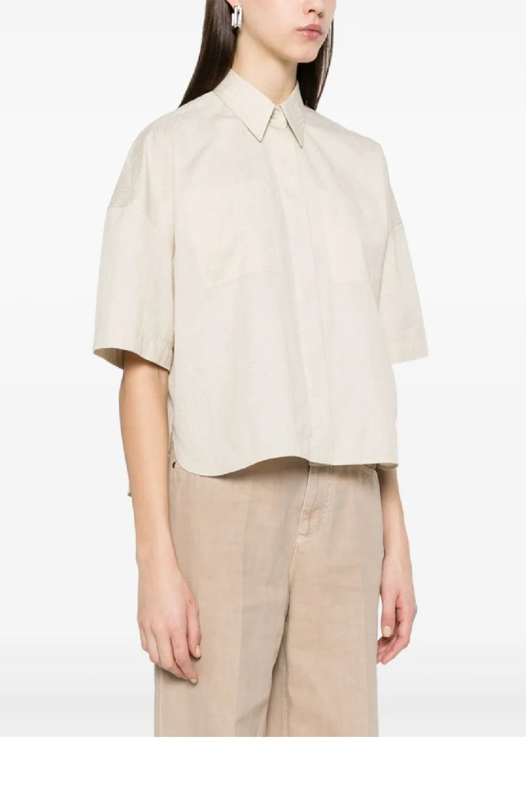 Brunello Cucinelli Short-Sleeved Relaxed Fit Shirt With Textured Fabric