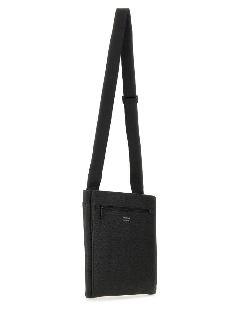 Ferragamo Black Leather Shoulder Bag With Adjustable Strap
