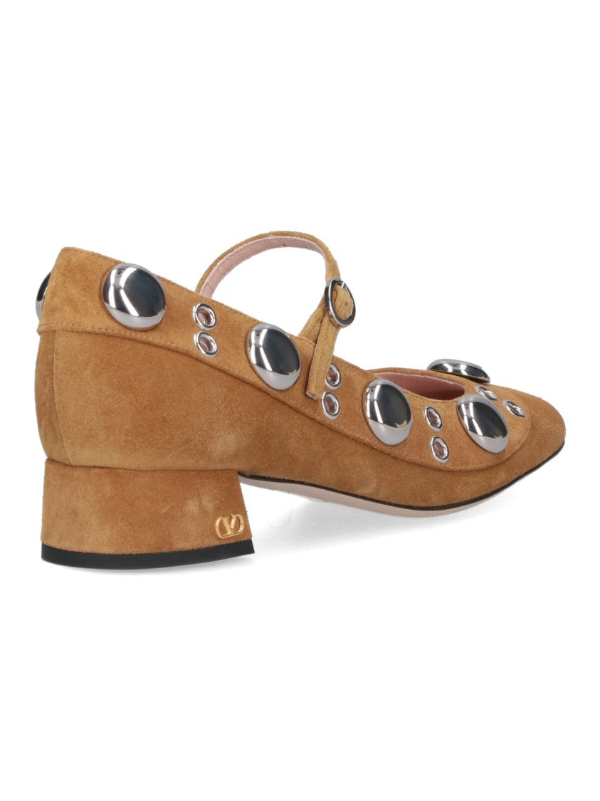 Valentino Garavani Beige Calf Suede Mary-Jane Shoes