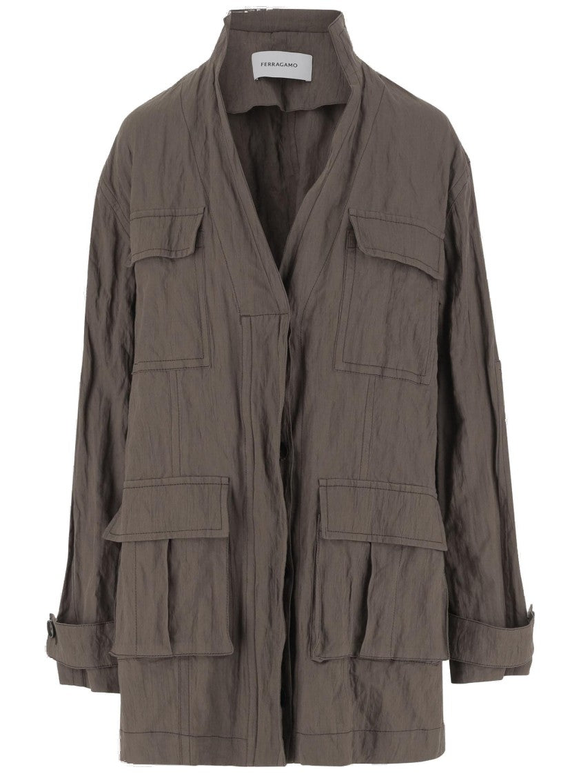 Salvatore Ferragamo Cotton Ruched Effect Jacket