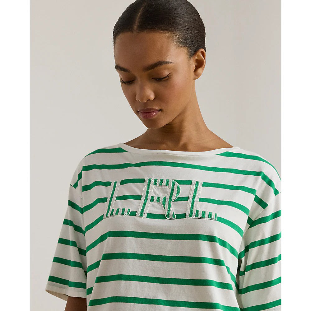 Lauren Ralph Lauren White Green Vauden Cotton Jersey Tshirt