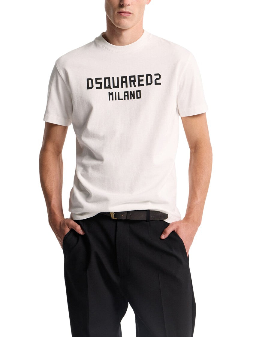 Dsquared2 Minimalist White Short-Sleeve T-Shirt With Bold Black Print