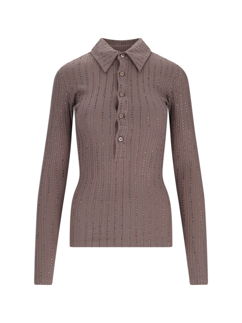 The Attico Crystal Polo Shirt – Brown