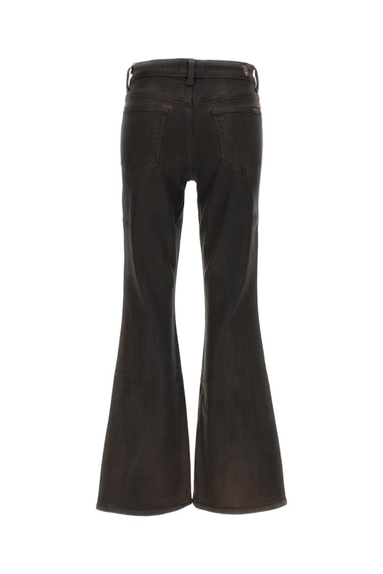 7 For All Mankind Brown Coated Stretch Denim Leggy Flared Jeans
