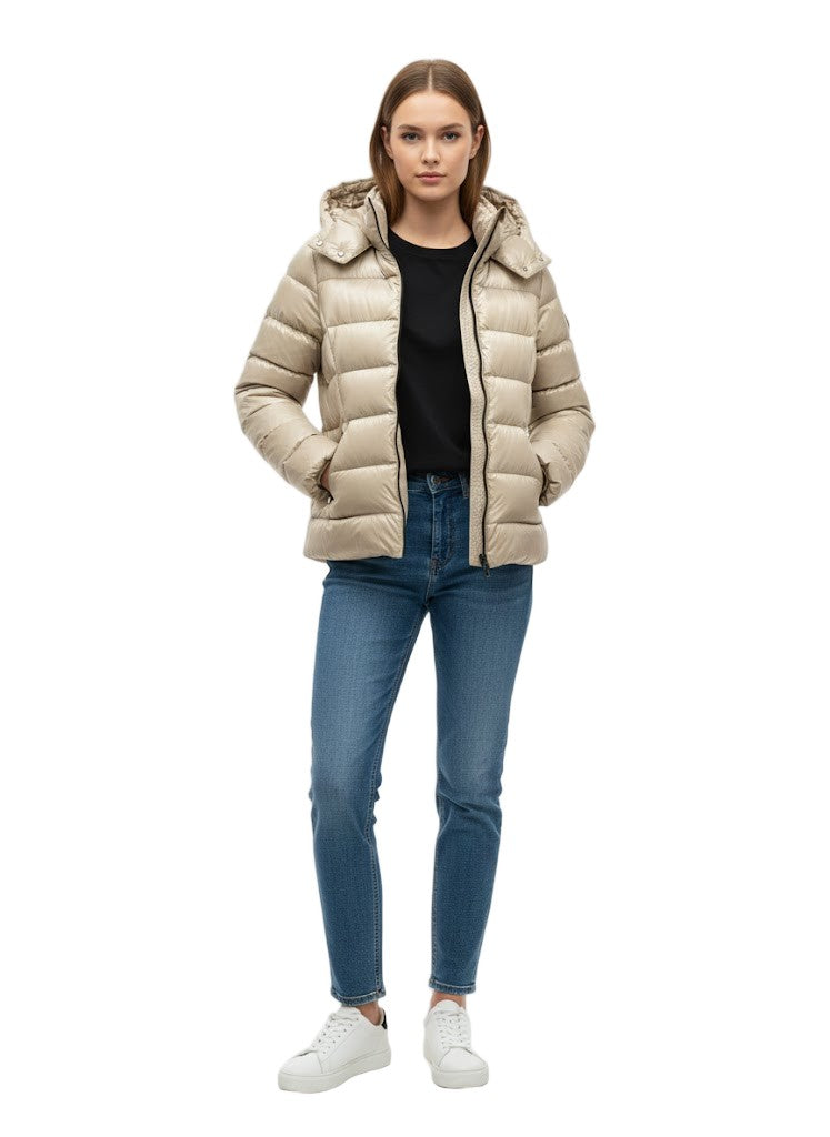 Ciesse Piumini Shiny Padded Hooded Jacket With Horizontal Stripes