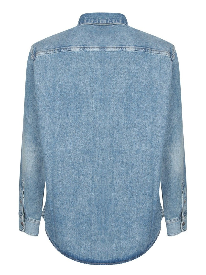 Ami Classic Blue Denim Shirt With Structured Collar And Button-Down Front