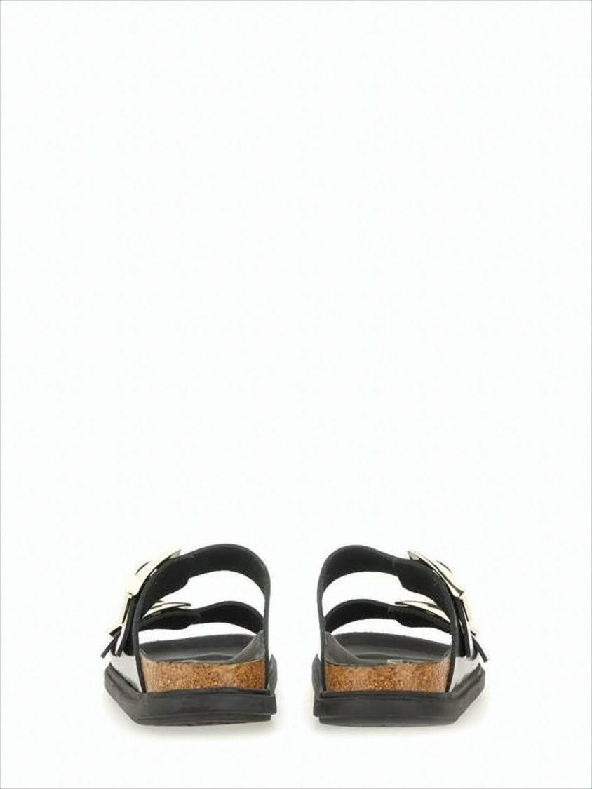 Birkenstock Open-Toe Black Leather Sandals With Metallic Buckles