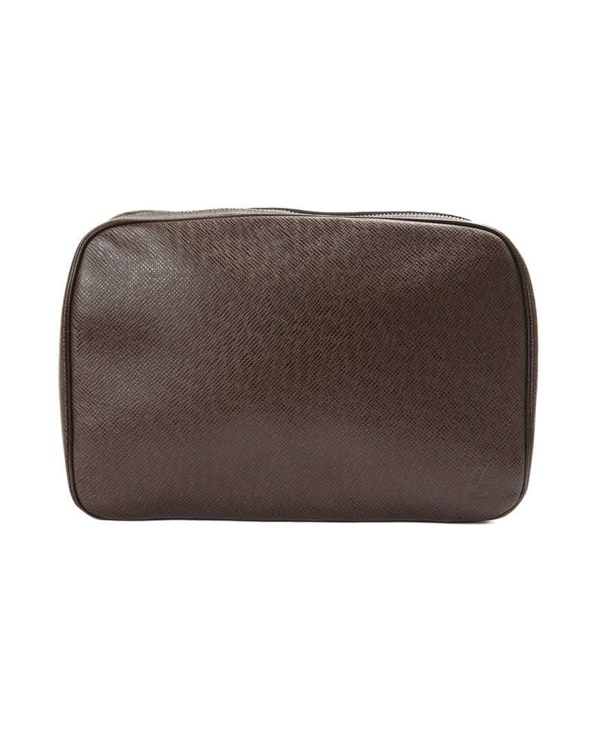 Louis Vuitton Medium Taiga Leather Clutch With Semicircular Zip Closure