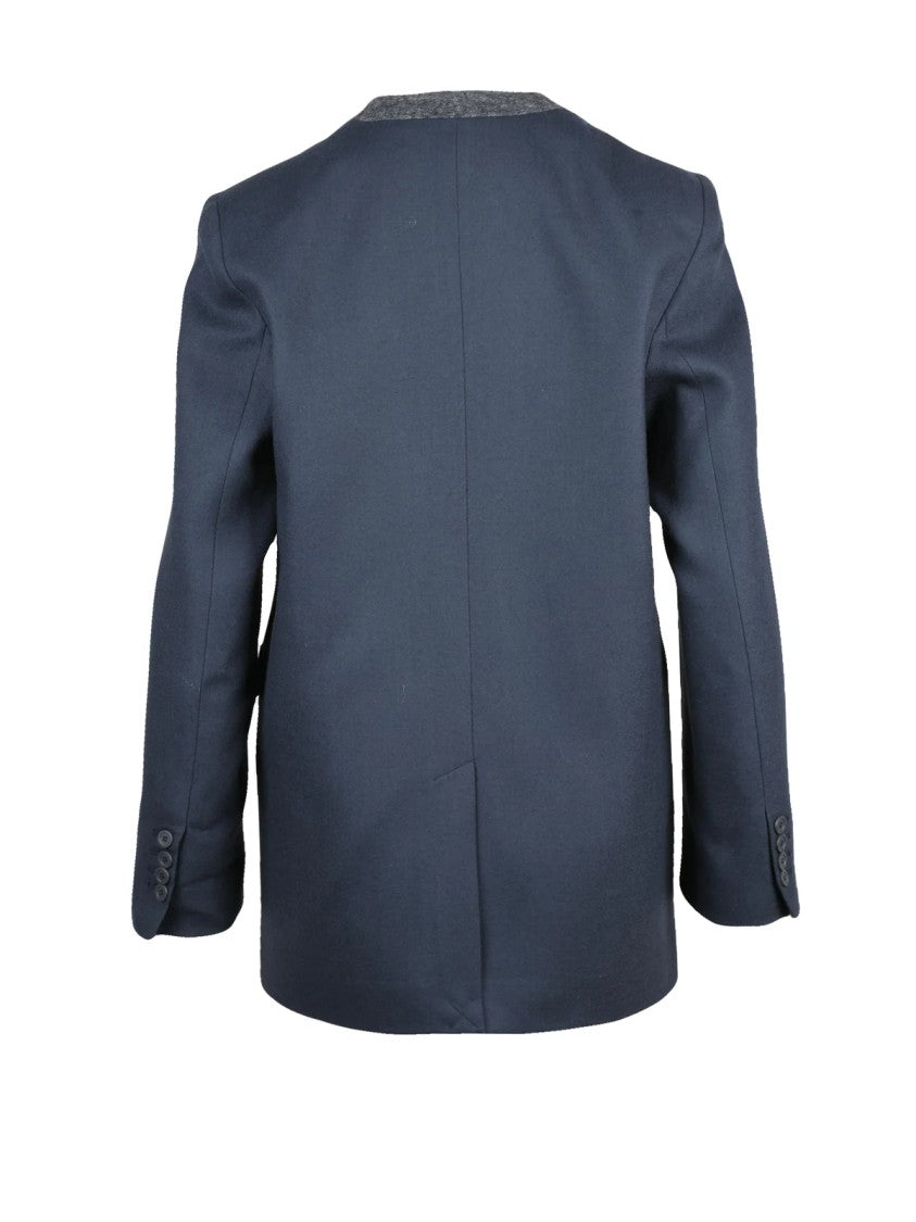 Semi Couture Grey Stretch Virgin Wool Snap Long Jacket