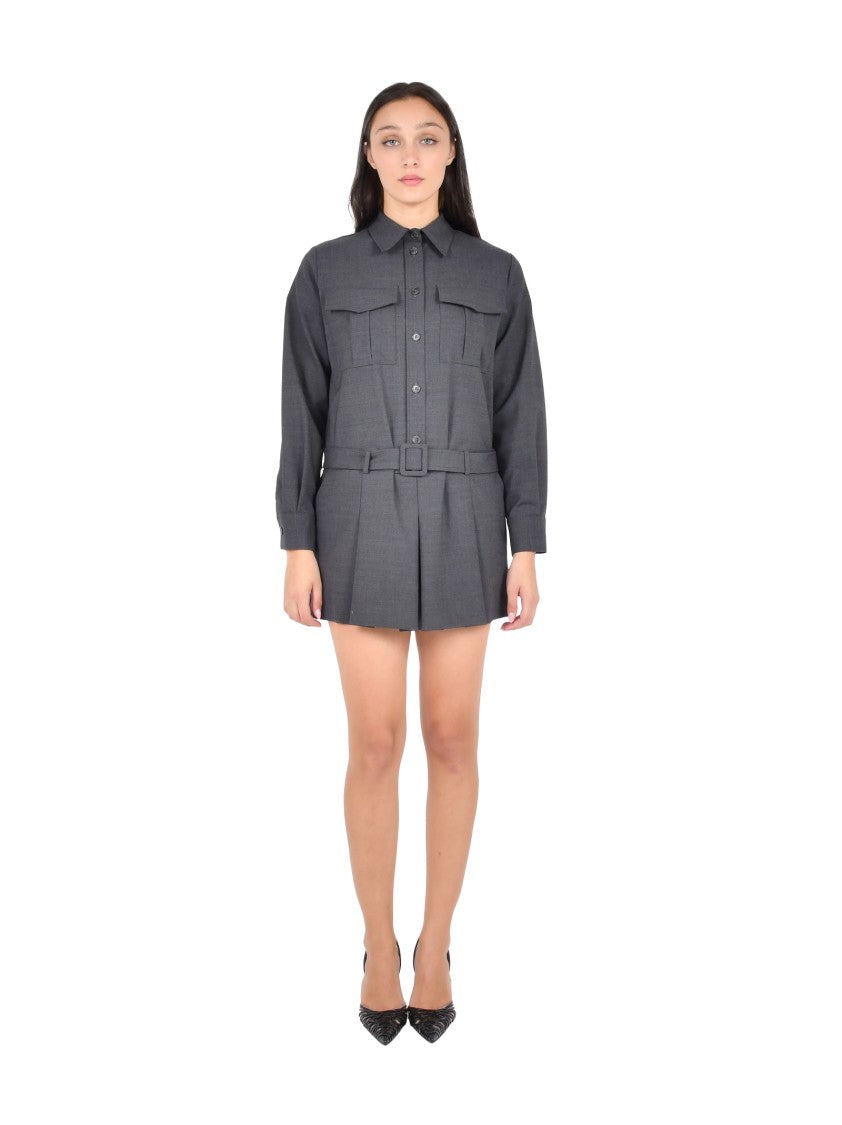 Parosh Mini Shirt Dress In Charcoal Grey Wool Blend