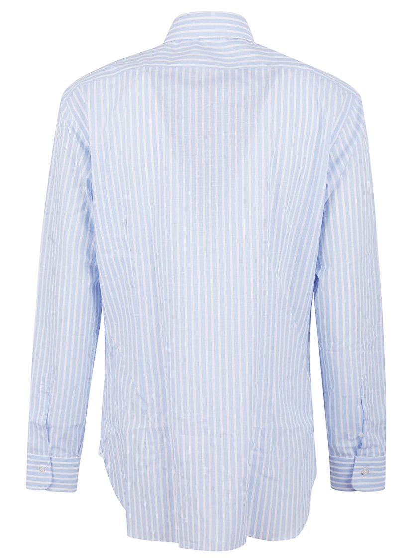 Buonamassa Button-Down Blue Cotton Shirt With Vertical Stripes