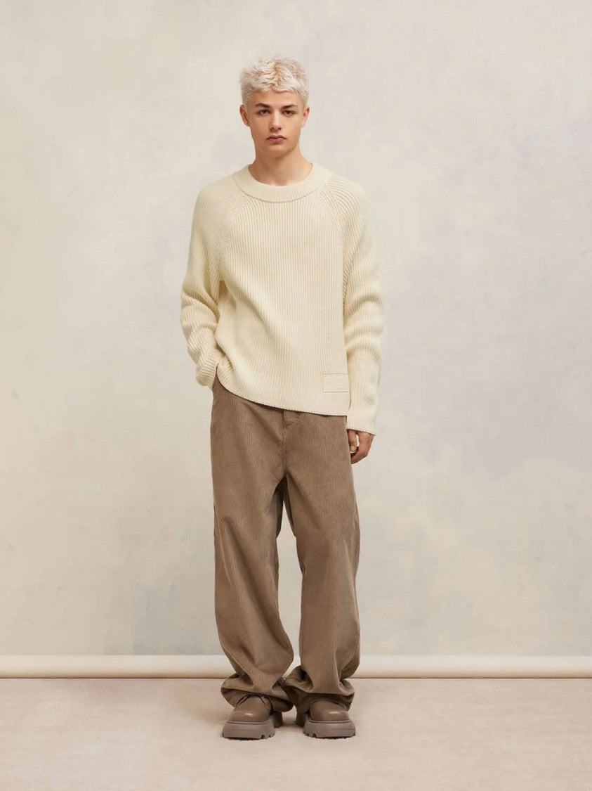 Ami Ribbed Crew-Neck Sweater In Ecru-Beige