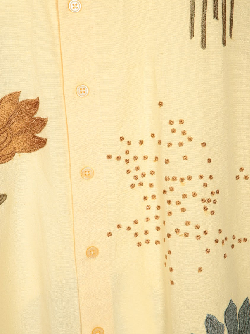 Amaranto Yellow Shirt With Intricate Floral Embroidery