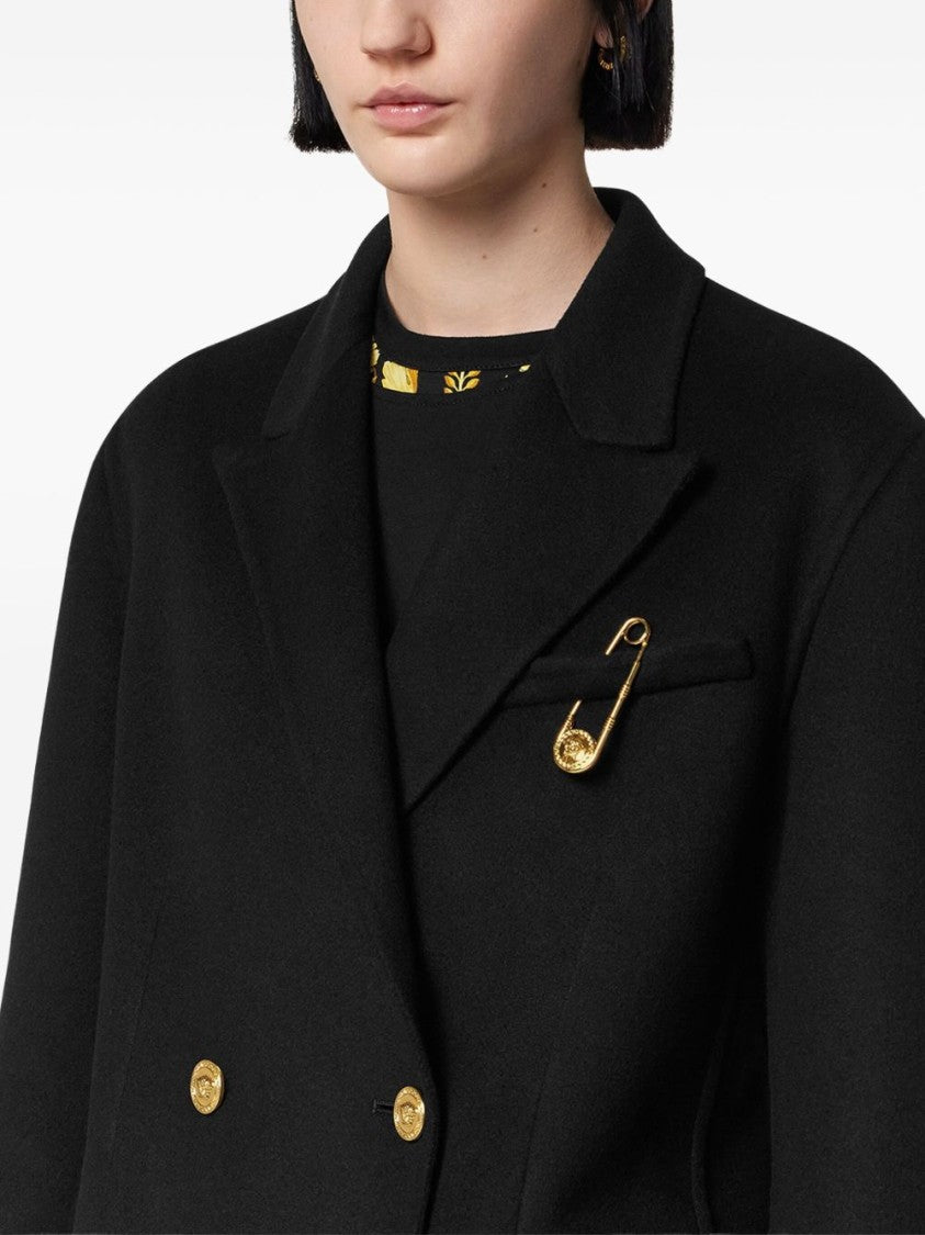 Versace Black Safety Pin Flap Pocket Coat